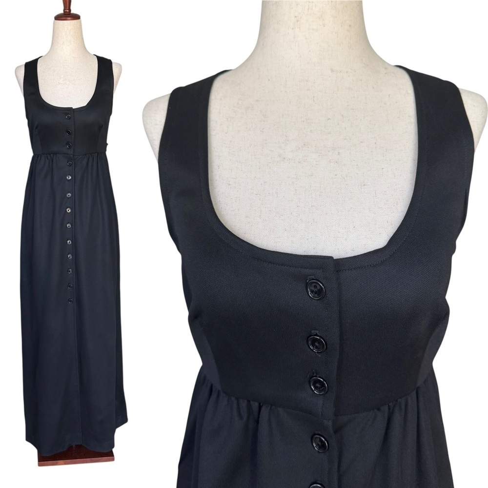 Vintage 70s Young Edwardian Arpeja Black Button Up Maxi Dress